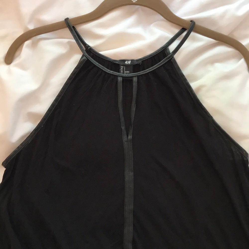 Black flowy keyhole tank with leather details